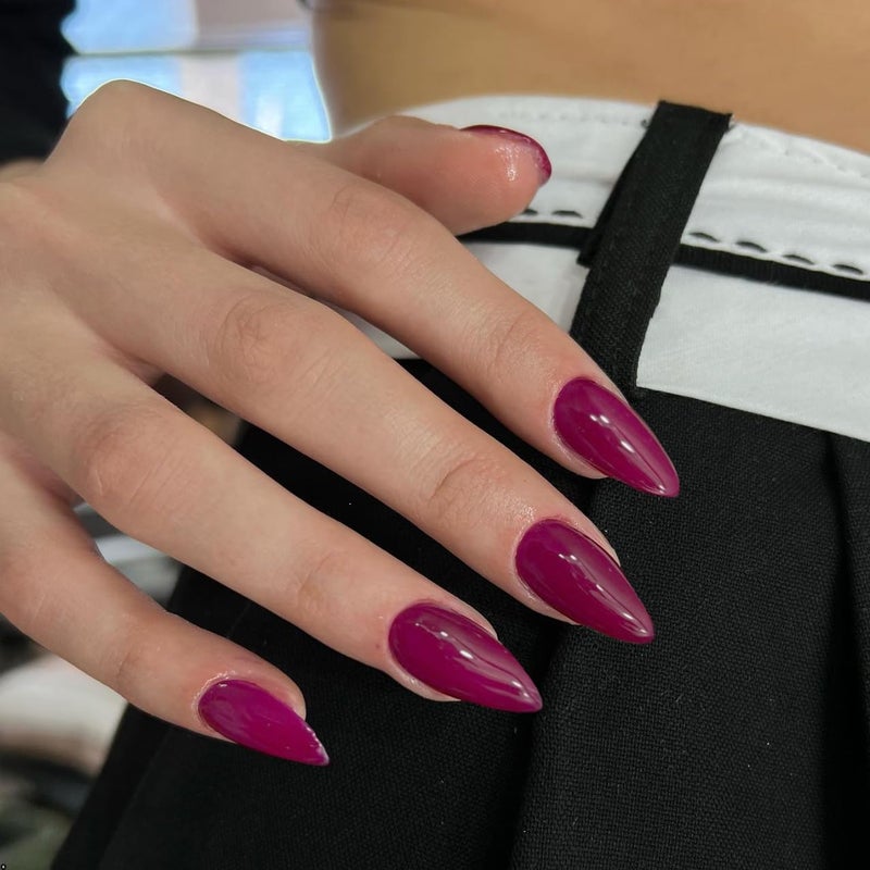 KQueenest Berry Purple Press on Nails Medium Stiletto Almond, Glossy Glue on Nails Medium Fake Nails Press ons Feature Protective UV Coating for Women Nail Art Manicure in 24PCS - Image 2